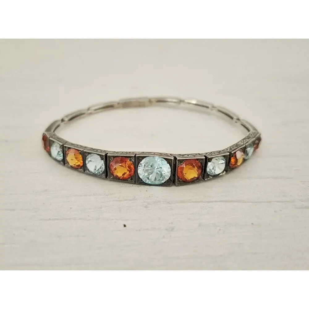 Vintage Topaz and Citrine Sterling Silver Child Size Bracelet